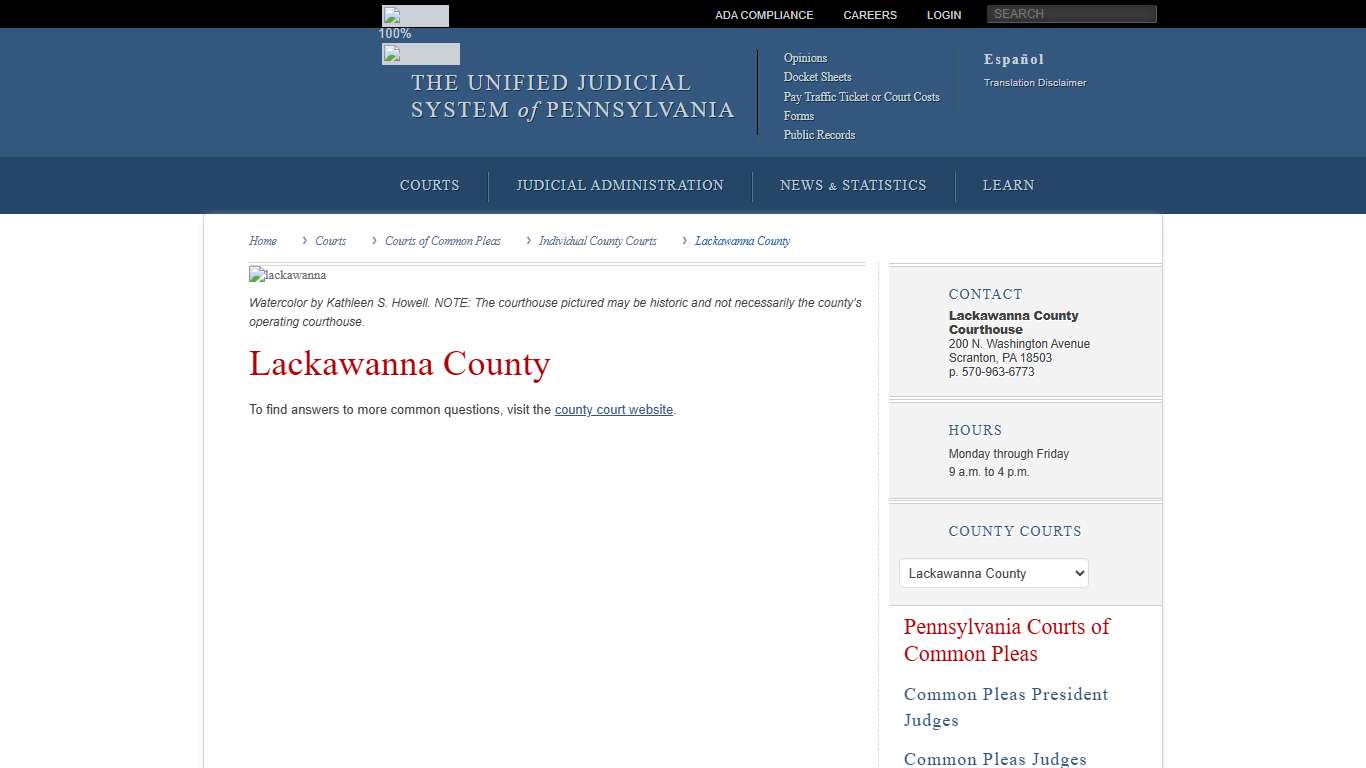 Lackawanna County Individual County Courts Courts of Common Pleas Courts Unified Judicial System of Pennsylvania