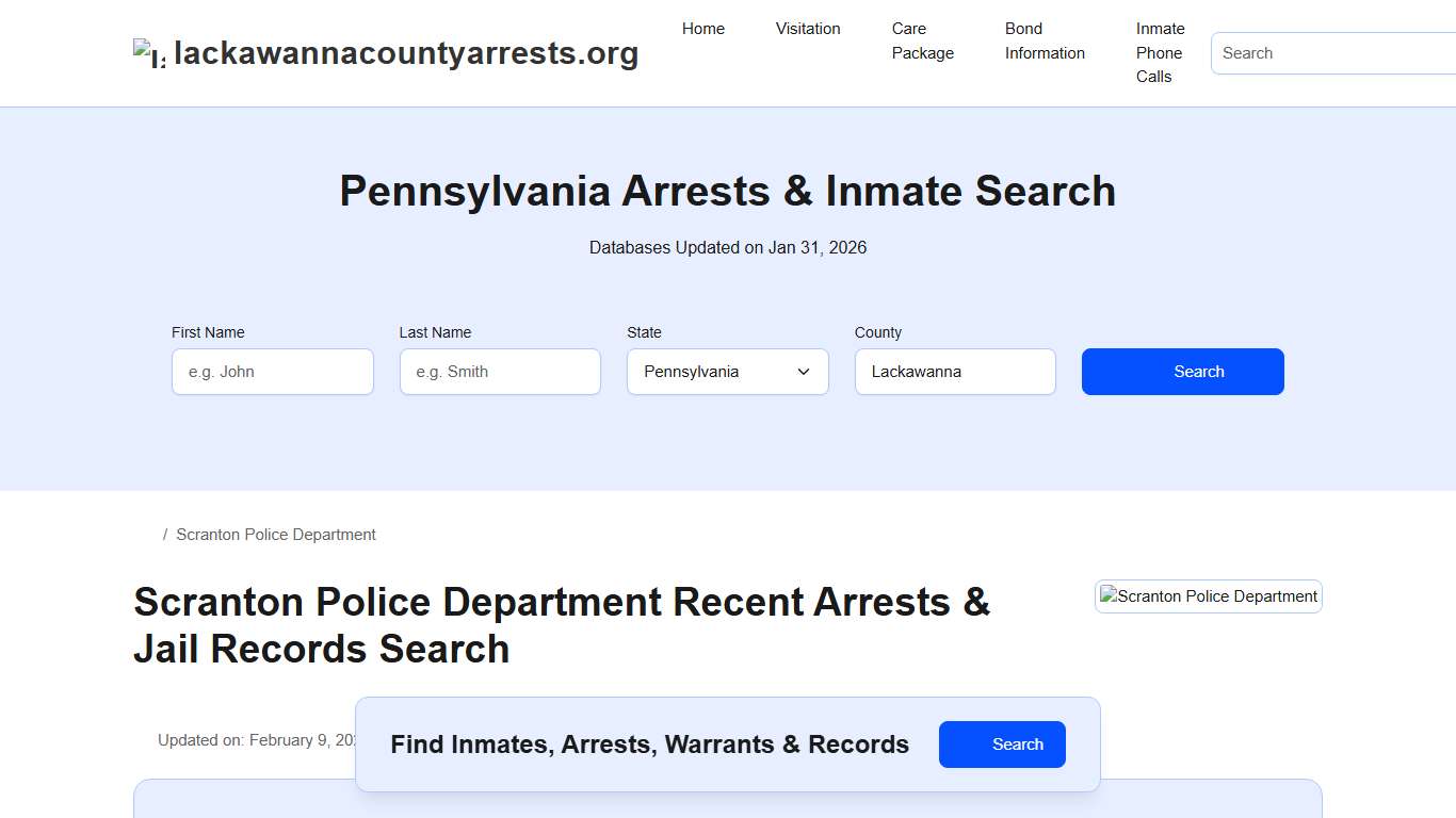 Scranton Police Department, PA Arrests, Records, Jail Roster Lookup